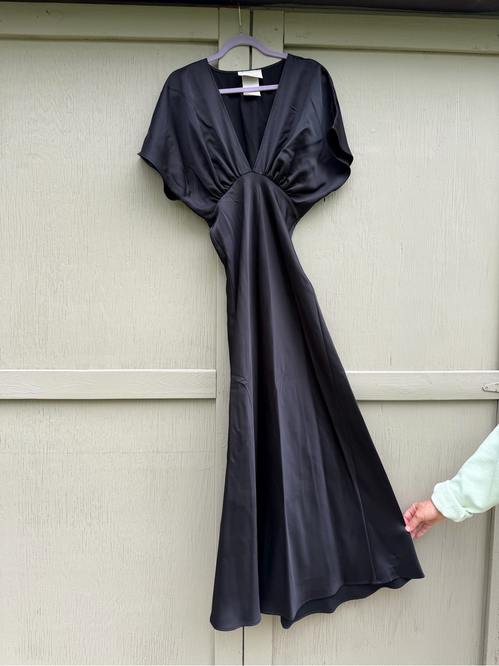 Anthropologie BHLDN Black V-Neck Satin Dress